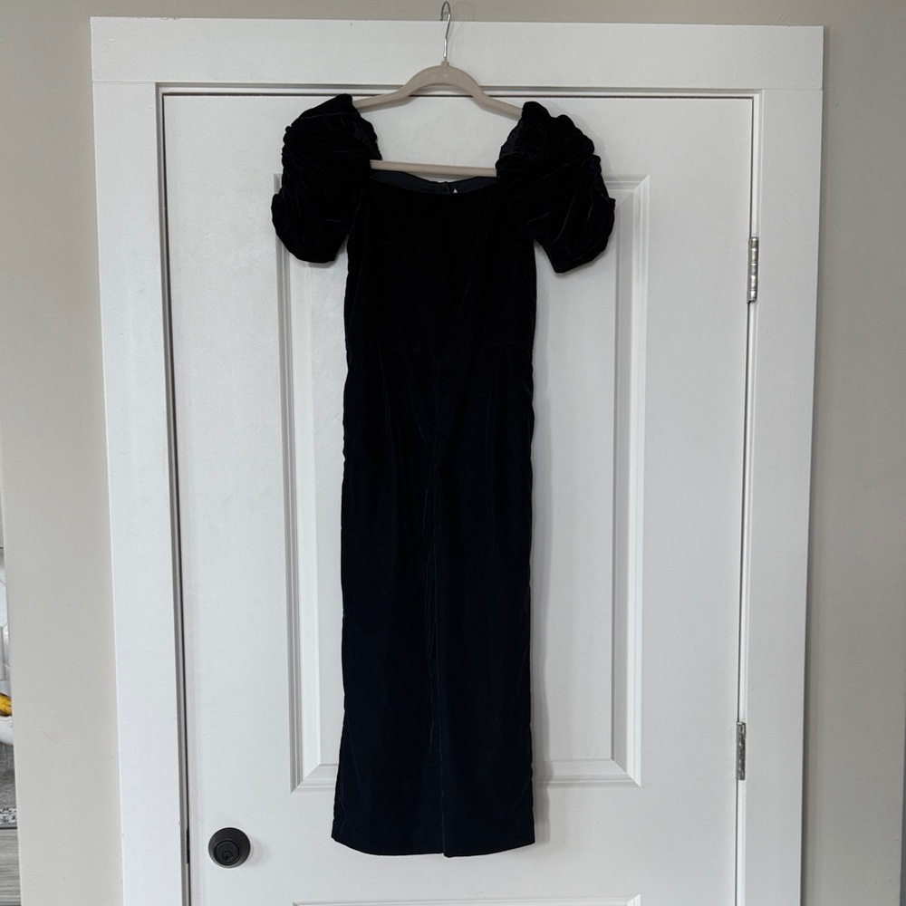 Janie and Jack Navy Blue Velvet Jumper with Puff Sleeves